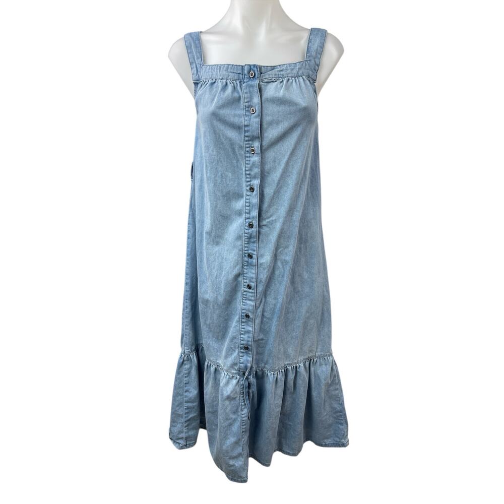 Light Blue Chambray Button-Front Maxi Dress